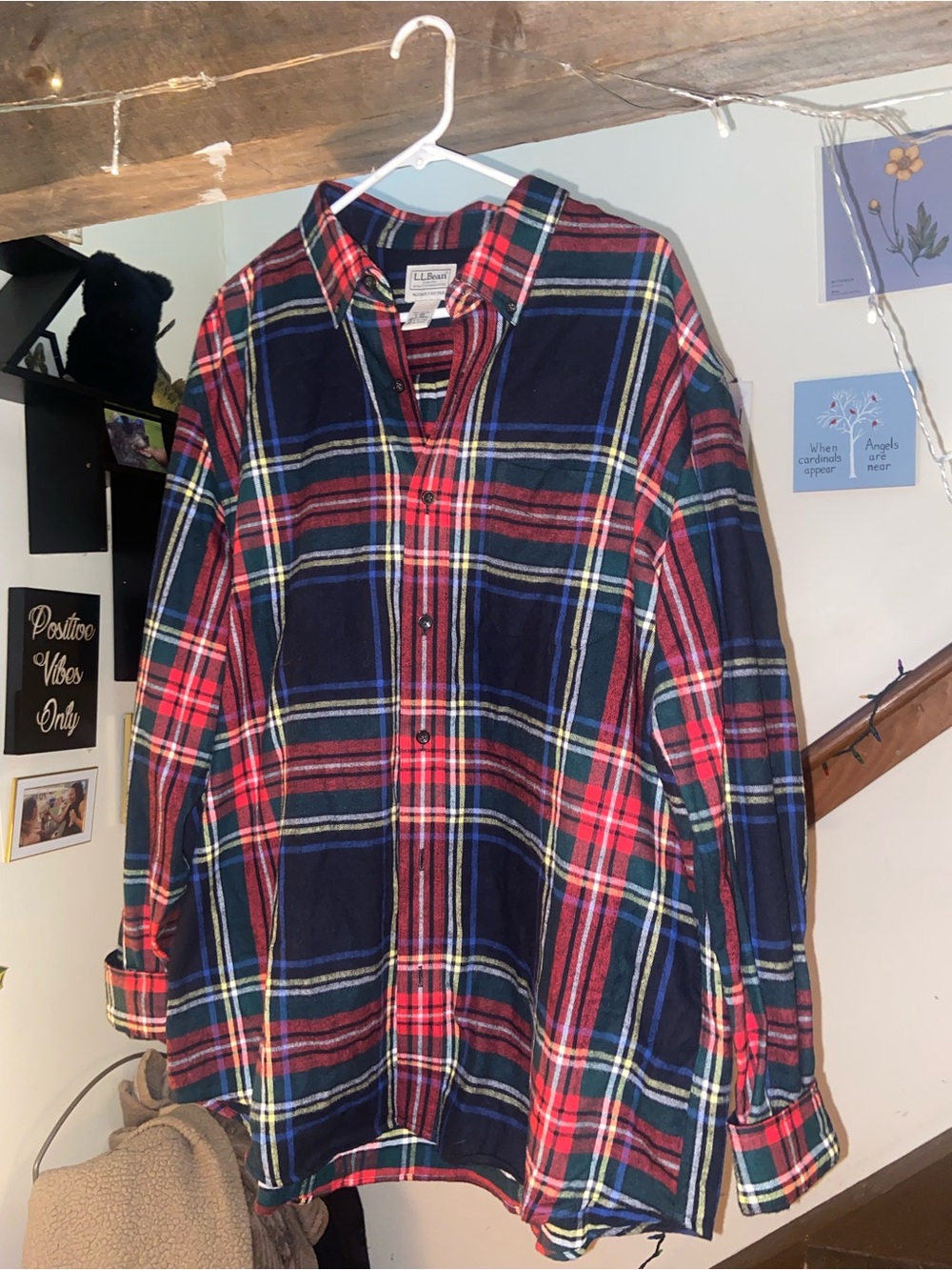 L.L. Bean Men's Red and Navy Plaid Button-Down Shirt